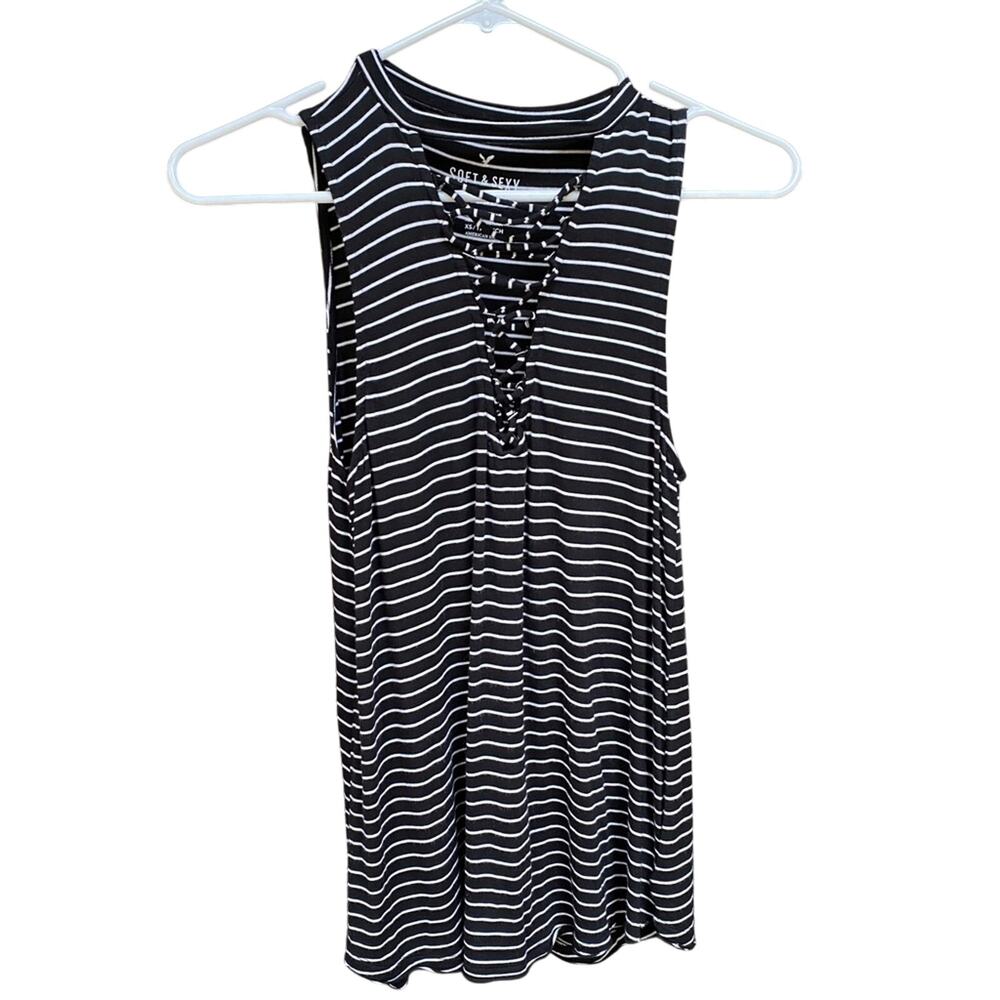 American Eagle Soft & Sexy Black White Striped Tank Top XS